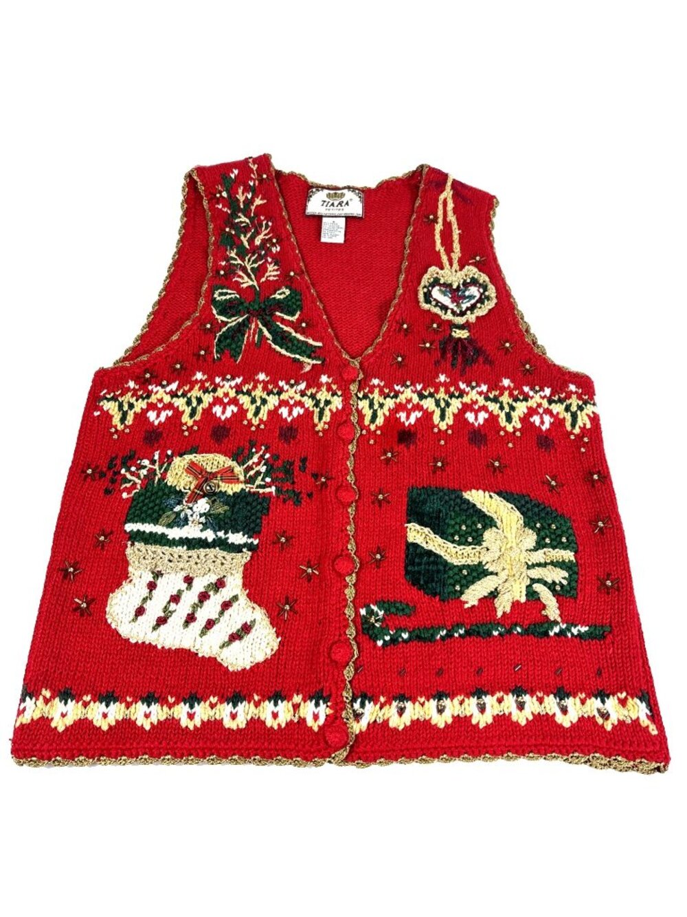 Vintage Tiara International Vest Small Christmas Ugly Sweater Grandma Crochet